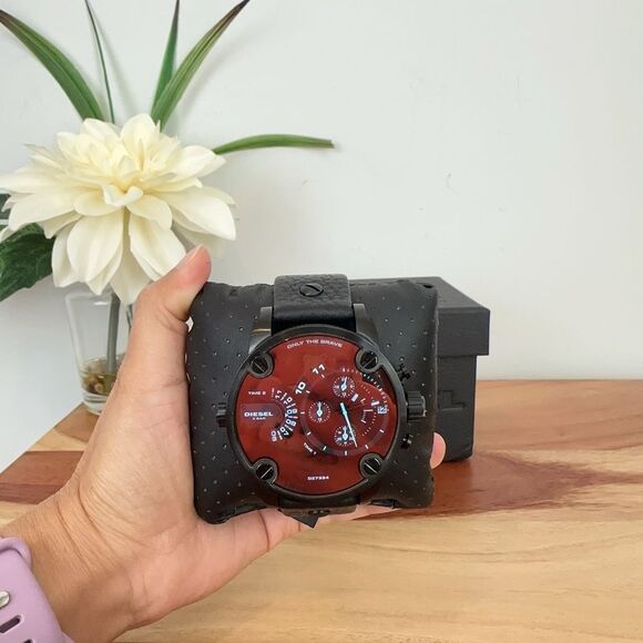 NWT Diesel Men's Little Daddy Multifunction Black Leather Watch - Picture 3 of 7